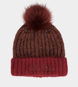 Anekke Burgundy Knitted Beanie With Pompom Cappelli | TW0219476