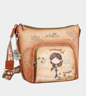 Anekke Peace & Love Camel Large Borse Crossbody | QA8394521
