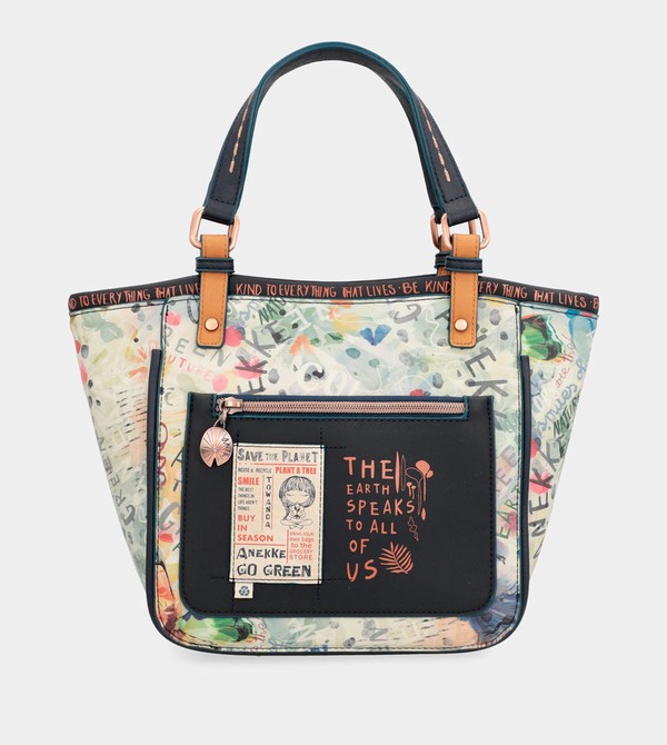 Anekke Nature Pachamama Navy Blue Printed Borse Tote | UO4985601