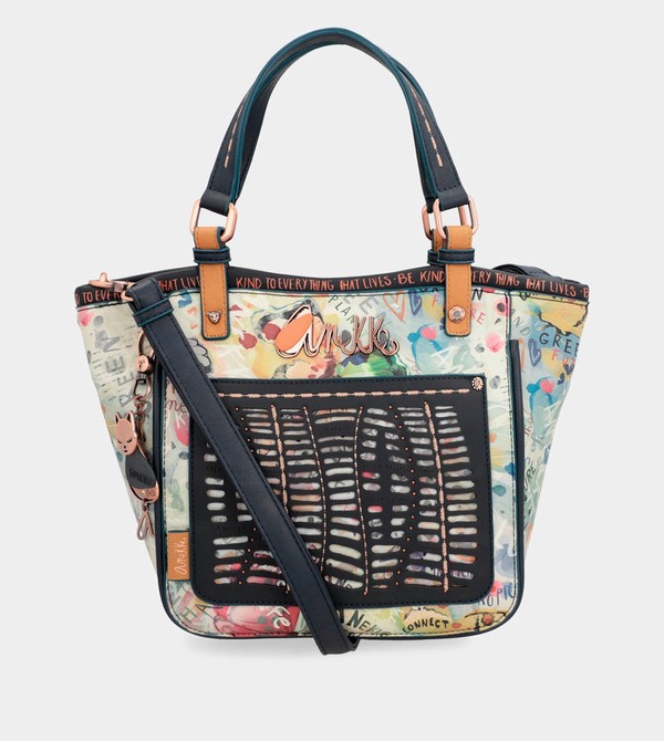 Anekke Nature Pachamama Navy Blue Printed Borse Tote | UO4985601