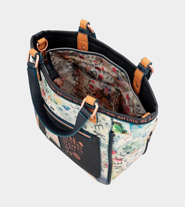 Anekke Nature Pachamama Navy Blue Printed Borse Tote | UO4985601
